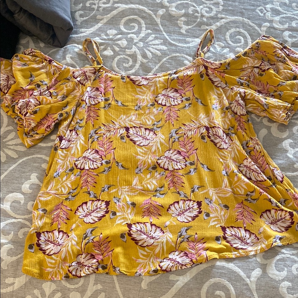 Elodie Yellow Floral Cold Shoulder Vacation Blouse